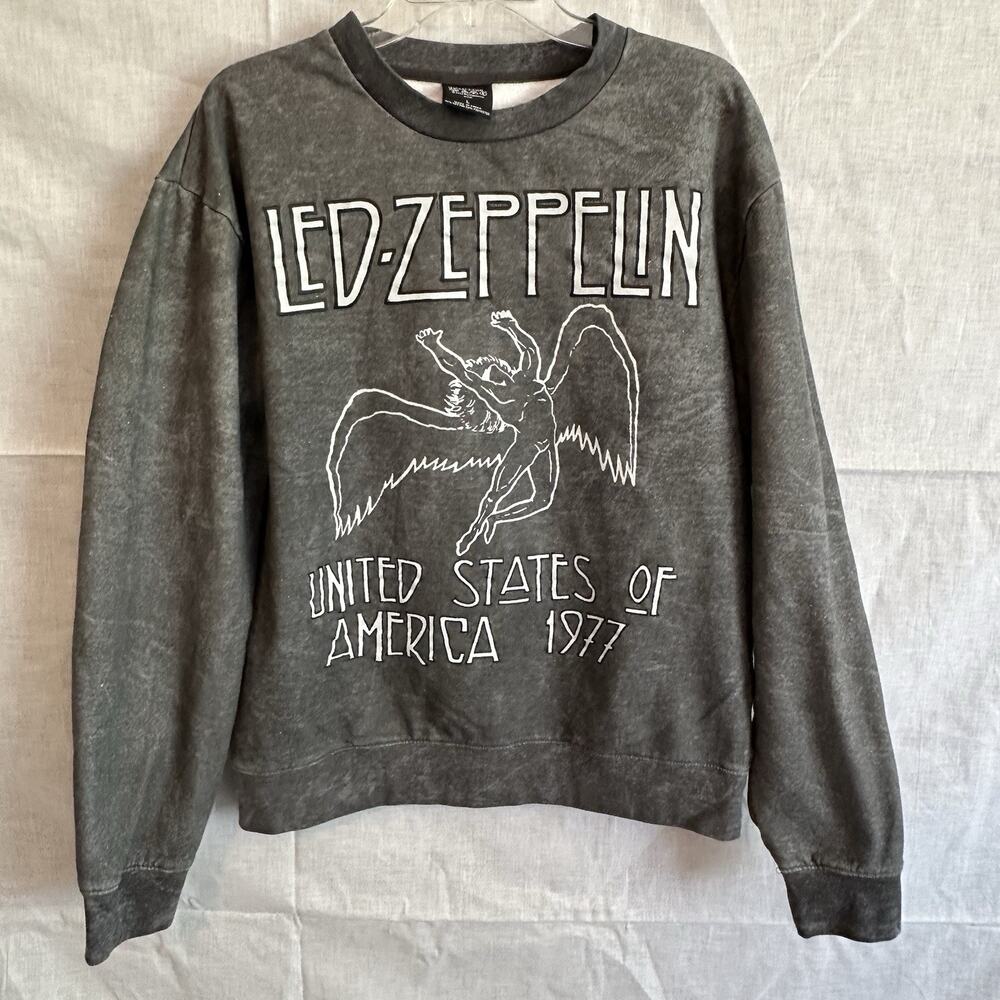 Led Zeppelin Sweatshirt Mens Large Gray 1977 US Tour Apollo Icarus Graphic Retro